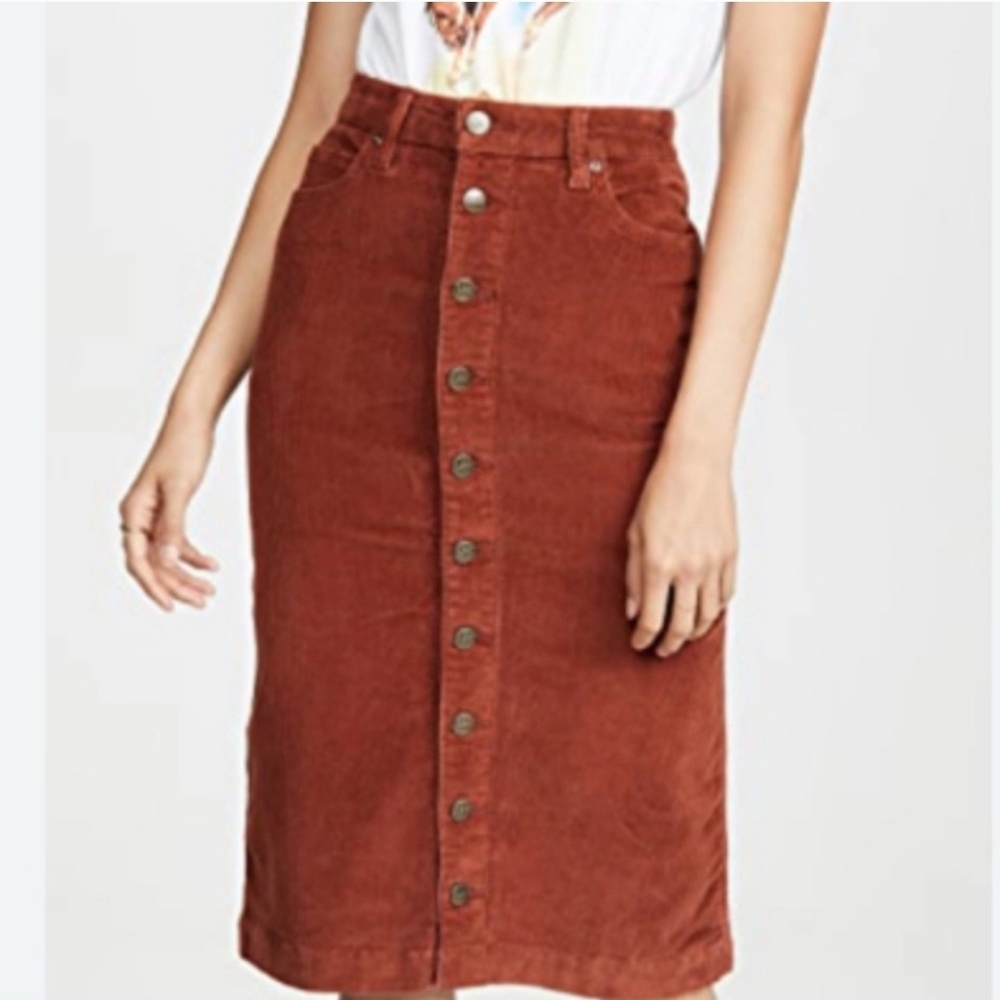 Women's Button-Front Corduroy Skirt - Rust